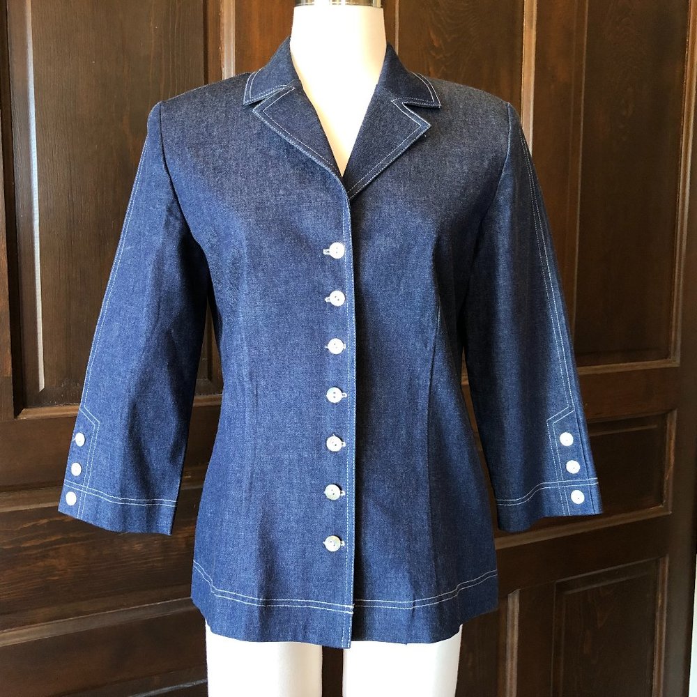 OMG Collection Vintage Denim Top Jacket Blazer 3/4 Sleeves USA LNC Womens Size S